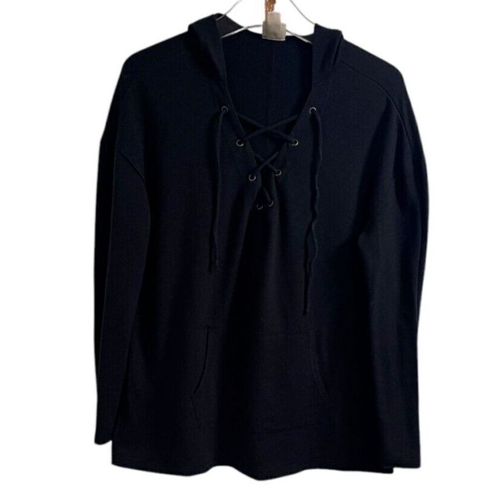 Mossimo Supply Women's Black Tie Closure Lightweight Hoodie SIZE-LARGE